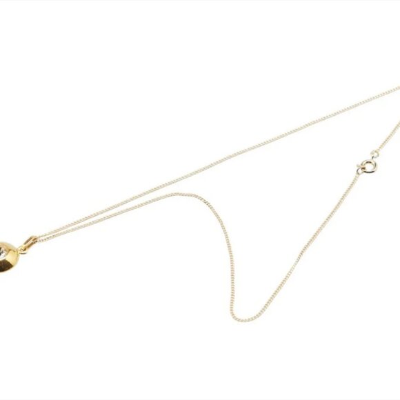 CHANEL CC Logo Rhinestone Round Pendant Necklace 16" Gold Tone Auth w/Box #05404 - Picture 3 of 7